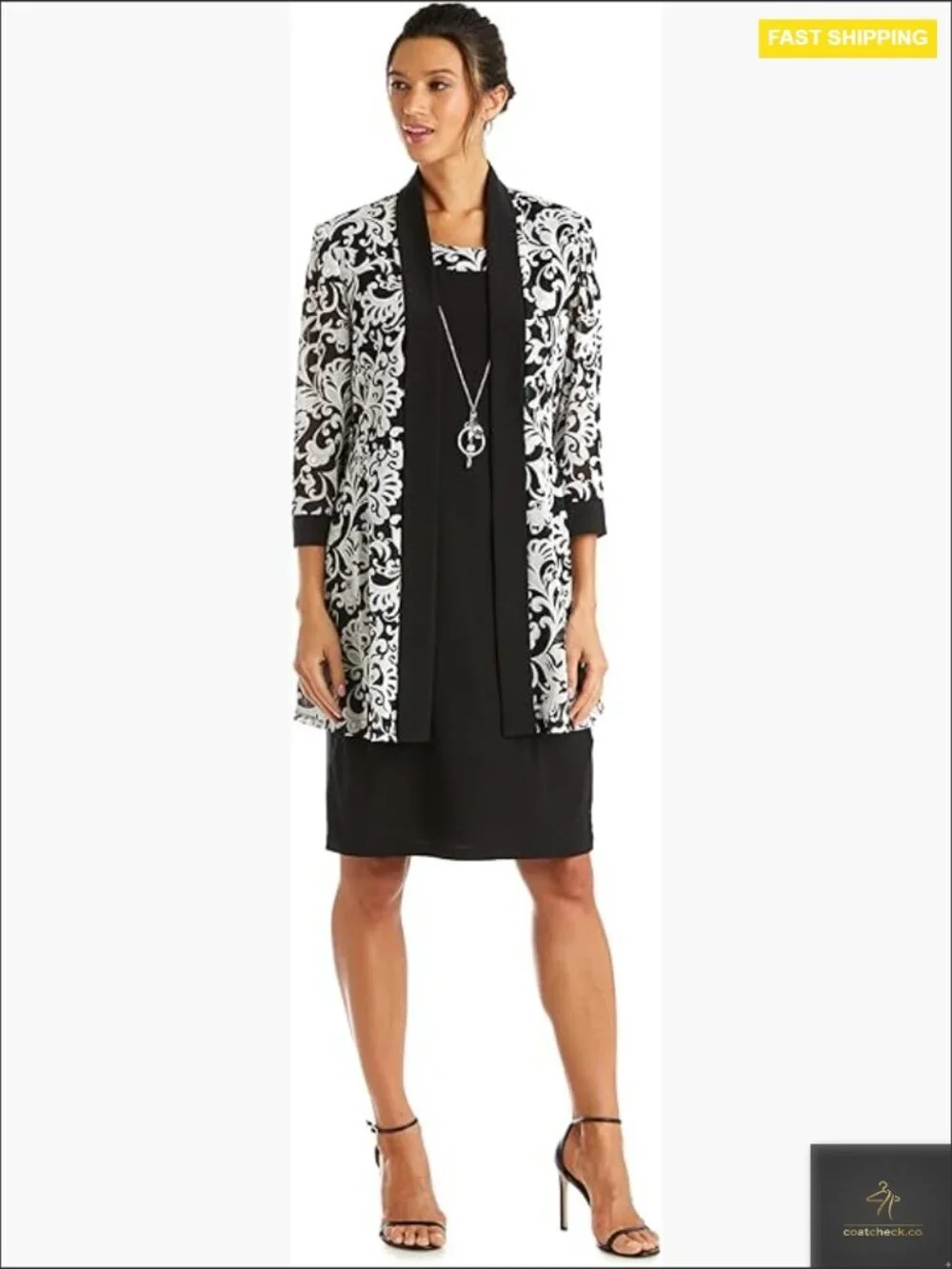 Two-Piece Jacket Dress Set With Detachable Necklace Sheath Knee-Length Wedding